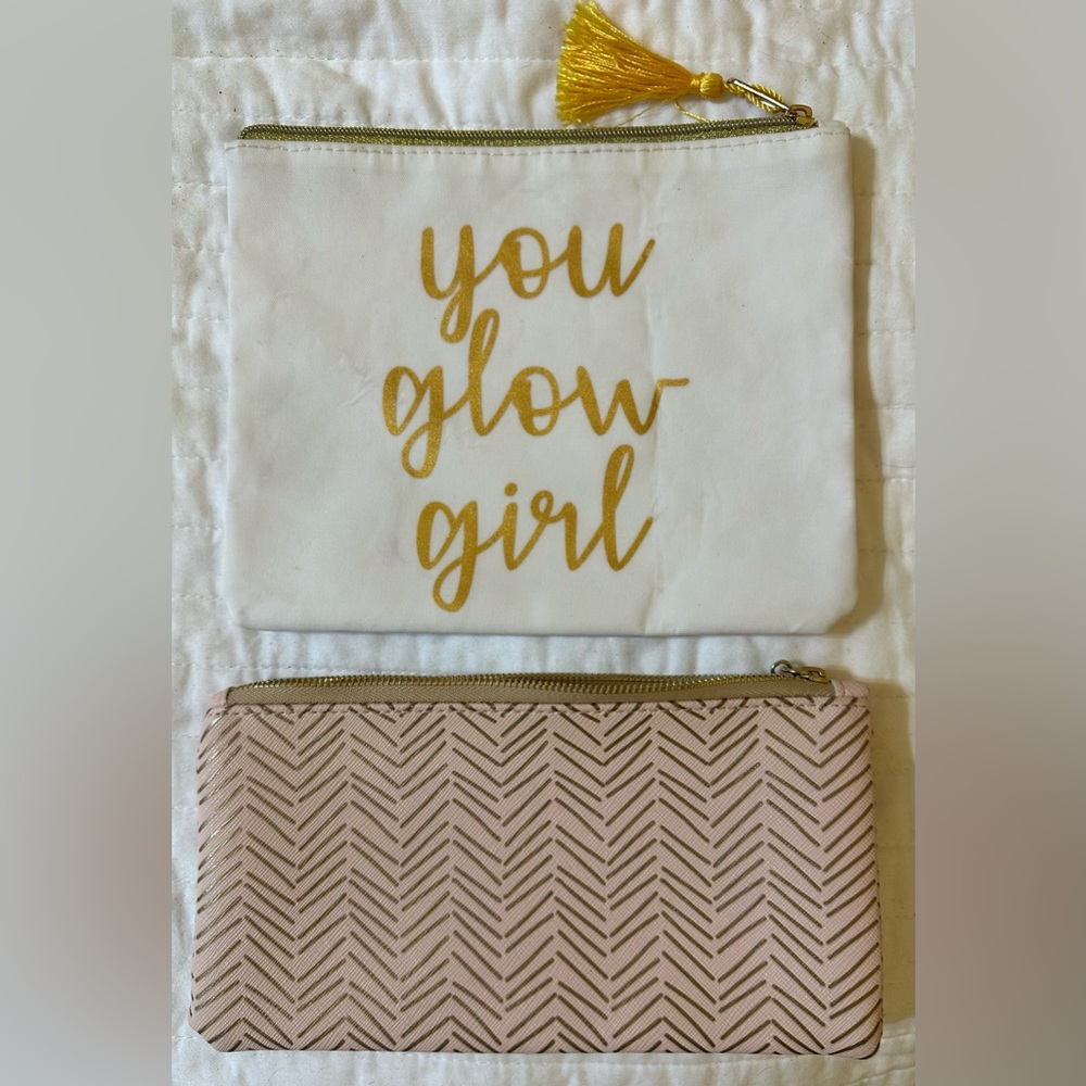 2 Cosmetic bags - pink , gold, white